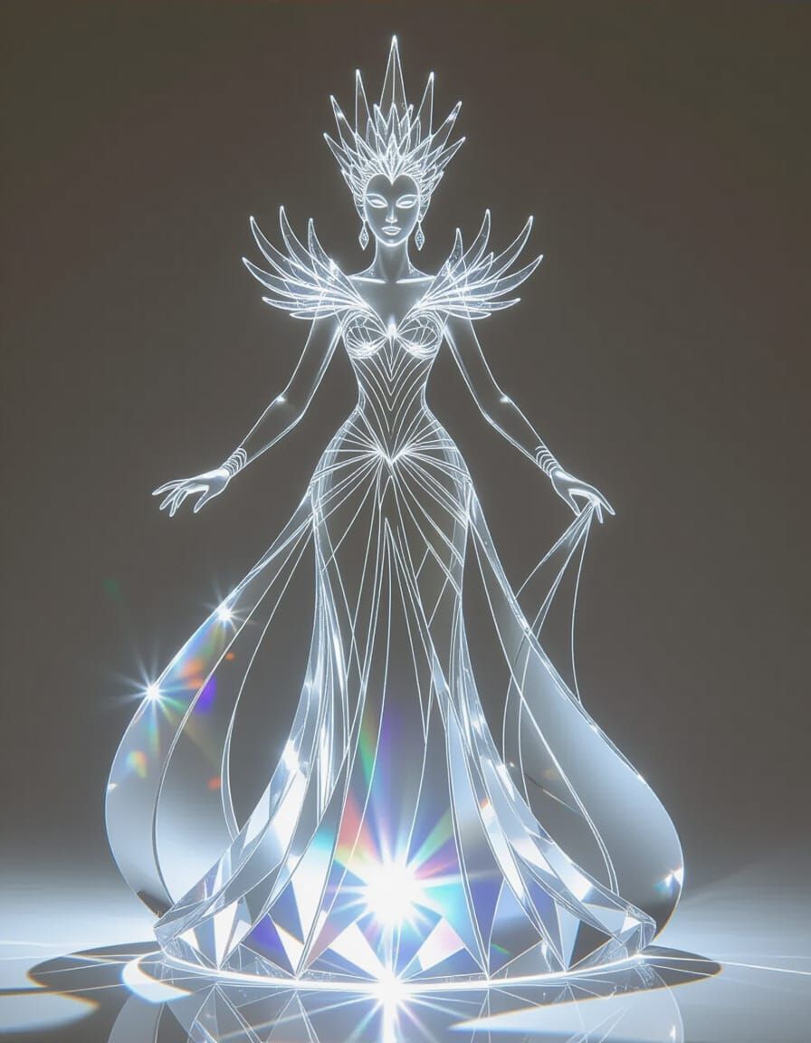 Crystal Ice Queen Figure with Prismatic Light