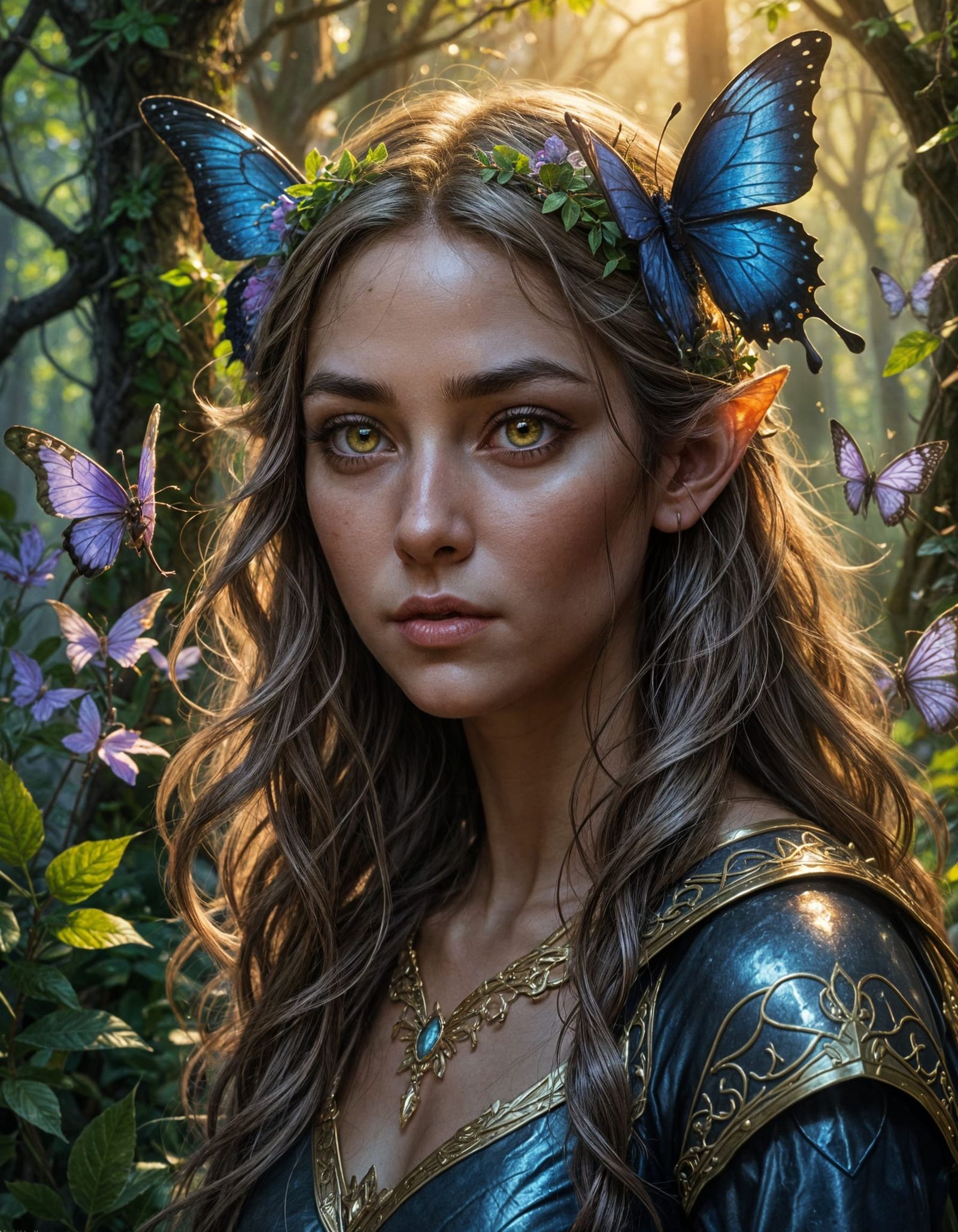 Mischievous Elf with Butterflies: Digital Portrait