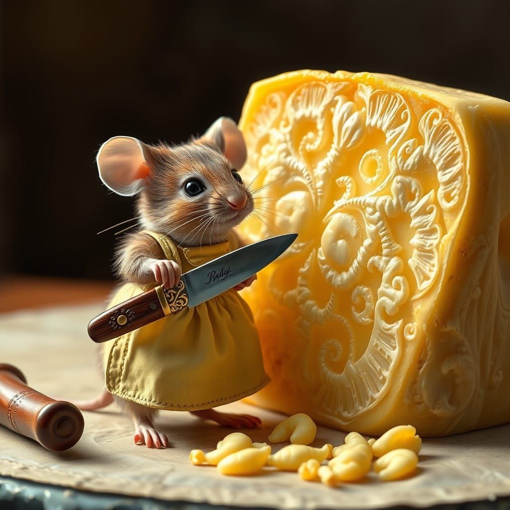 Hyperrealistic Mouse in Renaissance-Style Still Life