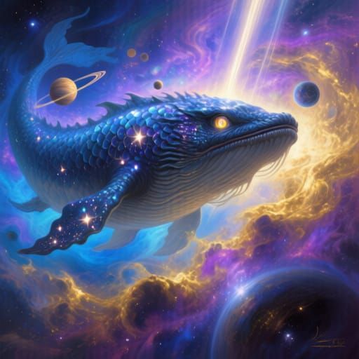 Cosmic Leviathan in Nebula Digital Painting