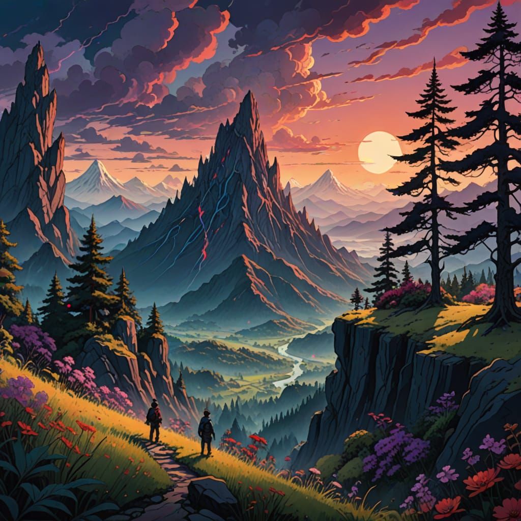 Epic Fantasy Realm Unfolds at Sunset