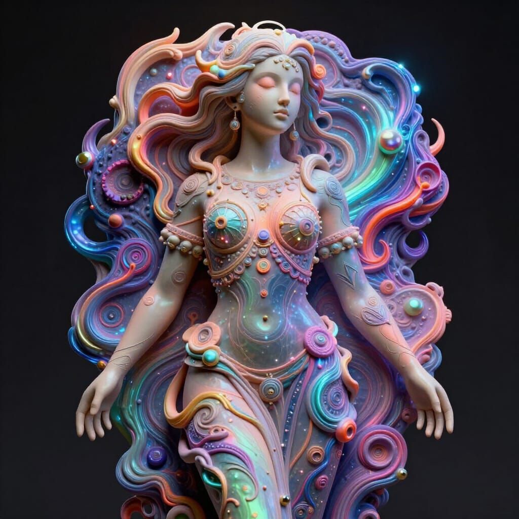 3D Plaster Lady Figure Astral Cosmic Illustration