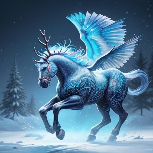 Magical Creatures in Snow: Hyperrealistic Splash Art