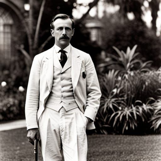 Colonial-Era English Man in Tropical Garden