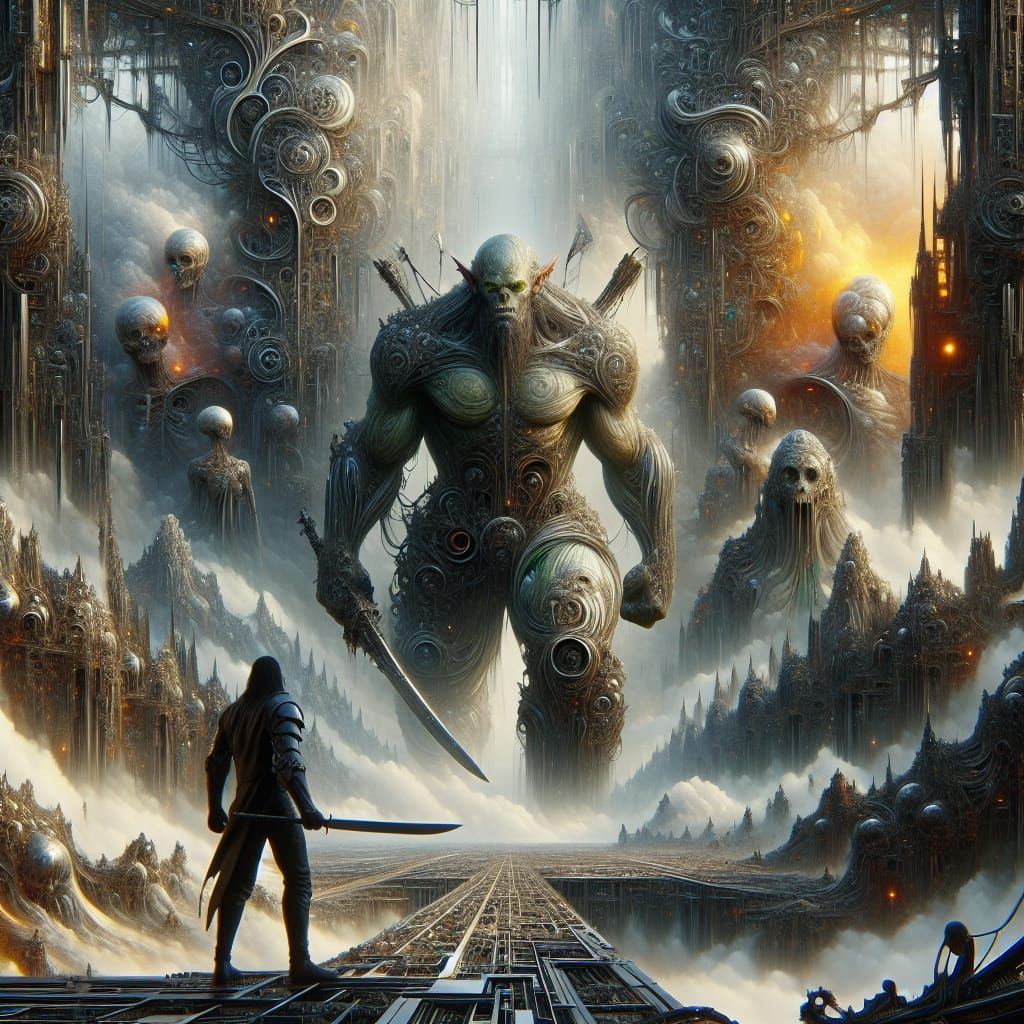 Half-Orc Barbarian in Dark Biomechanical World