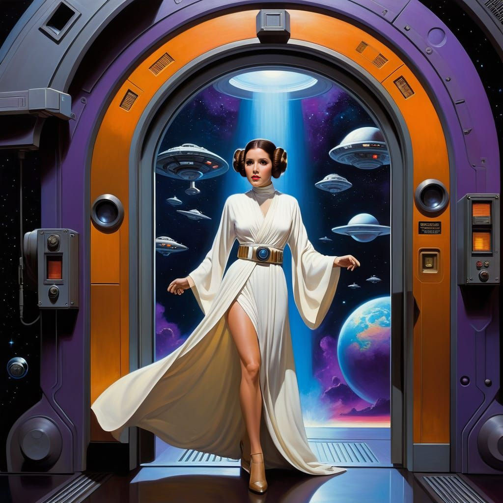 Princess Leia Enters a Vibrant Space Cantina in Oil on Canva...