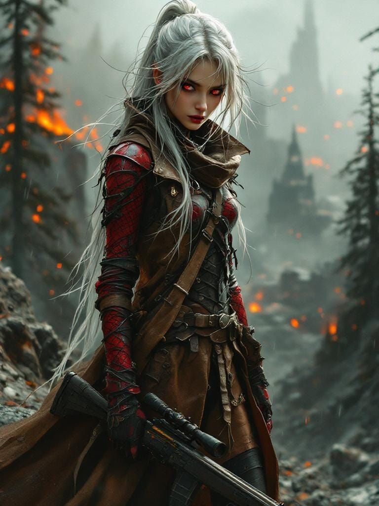 Wasteland Sniper with Red Eyes in Dark Fantasy