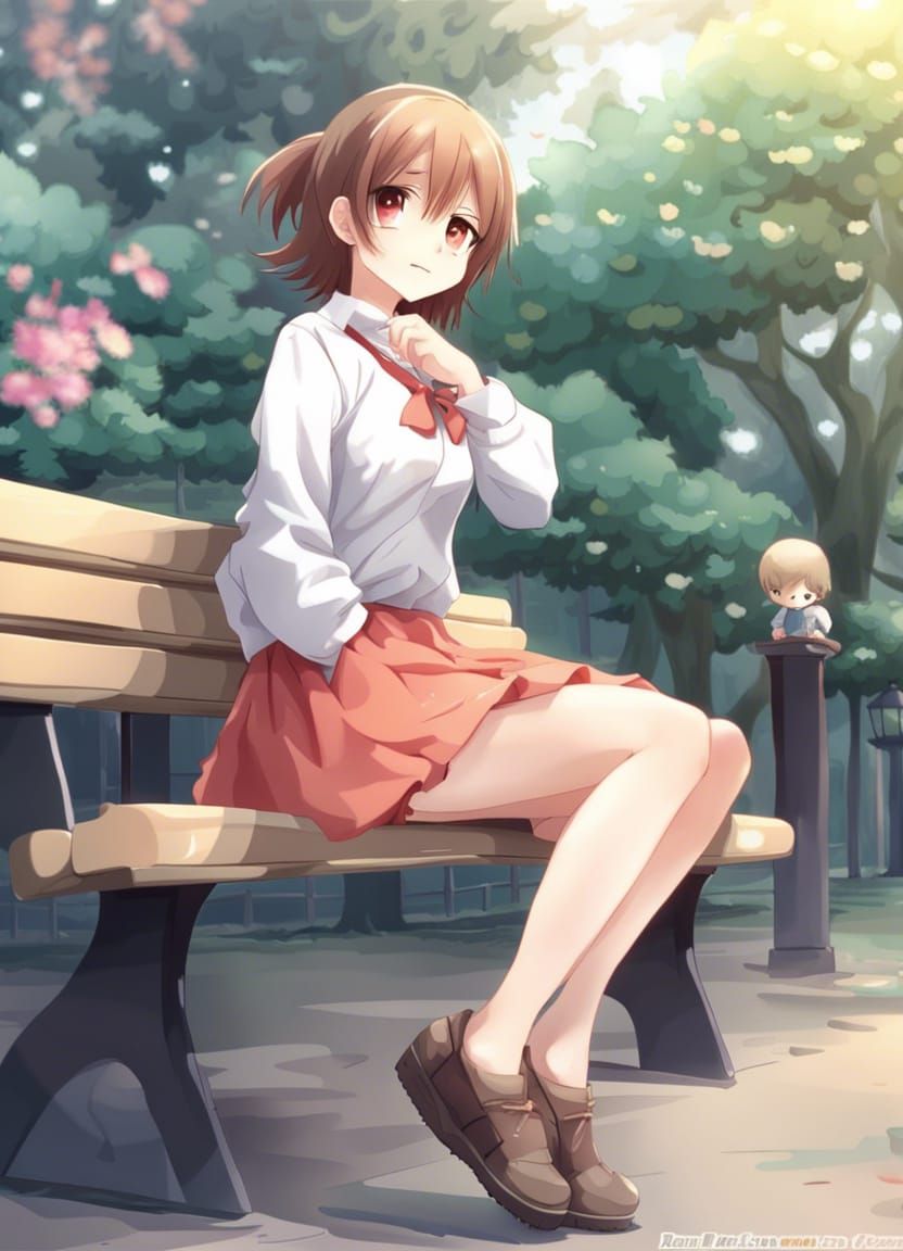 Cute Anime Girl Posing on Bench