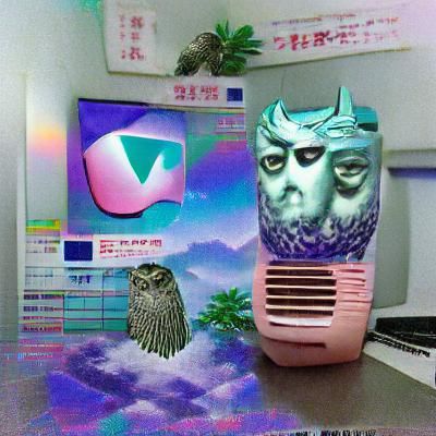 Vaporwave Owl with Neon Colors and Retro Graphics