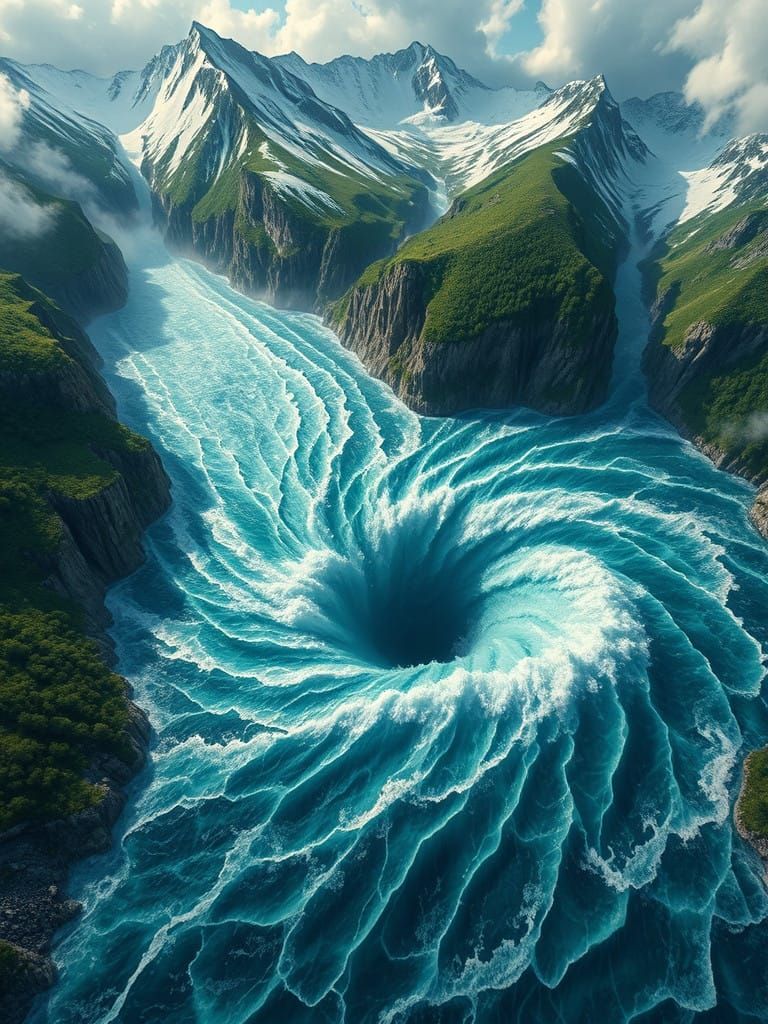 Fantastical Dreamlike Mountains and Sea Maelstrom