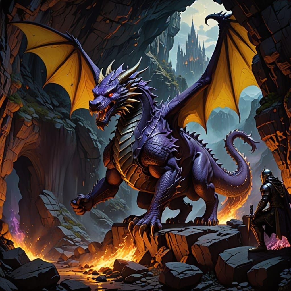 Dragon vs Knight: Dark Fantasy Mountain Battle