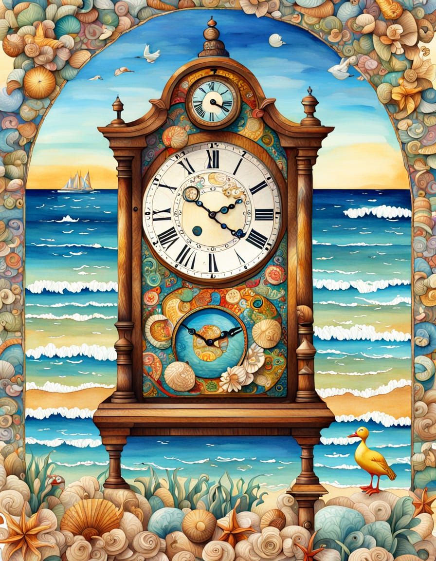 Beach Holiday Clock: Watercolor Art Inspired by Picasso