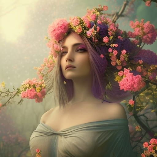 Woman Covered in Flowers: Fantasy Concept Art