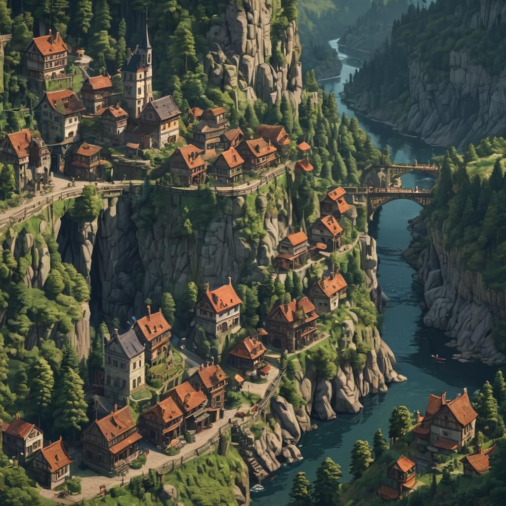 Serene Hill Town in 8-bit Pixel Art