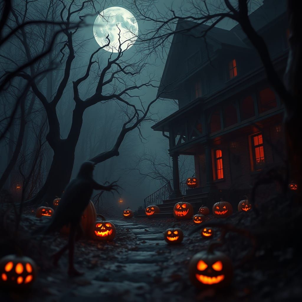 Cinematic Hyperrealistic Halloween Scene in High Resolution