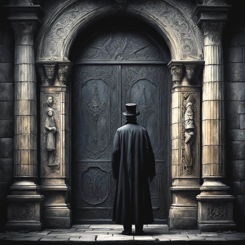 Surreal Abandoned House Entrance in a Mystical Landscape