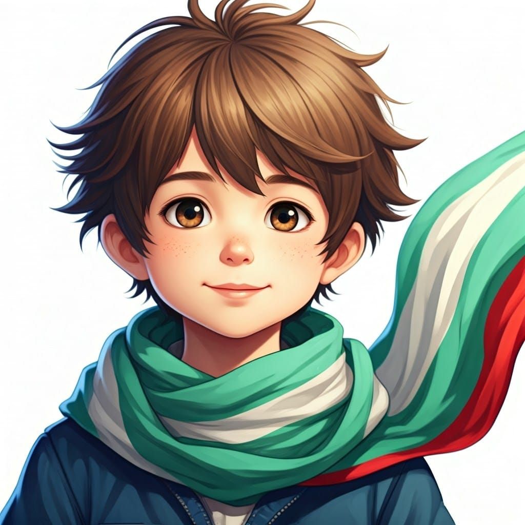 Realistic Boy with Scarf in Anime Manga Style