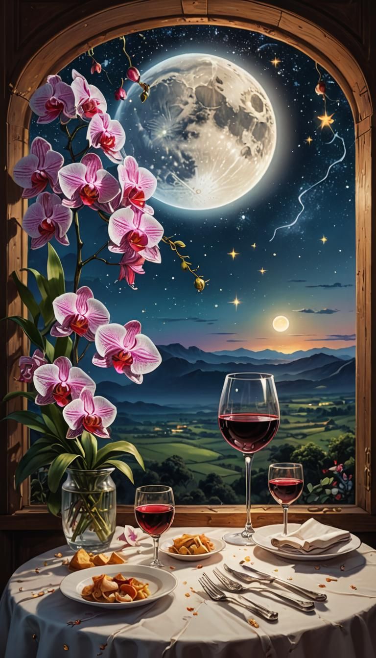 Romantic Moonlit Dinner with Starry Sky