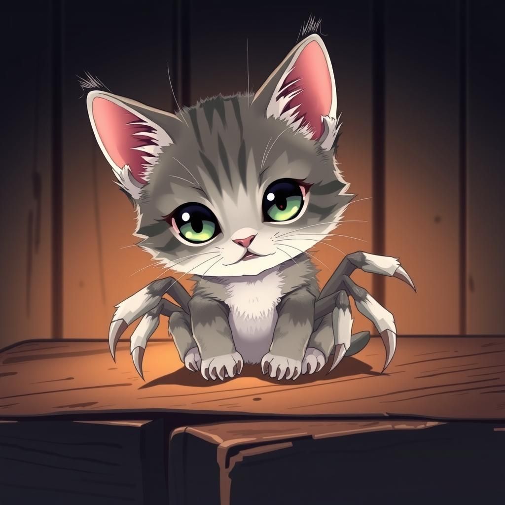 Chibi Spider Kitten in Manga Style