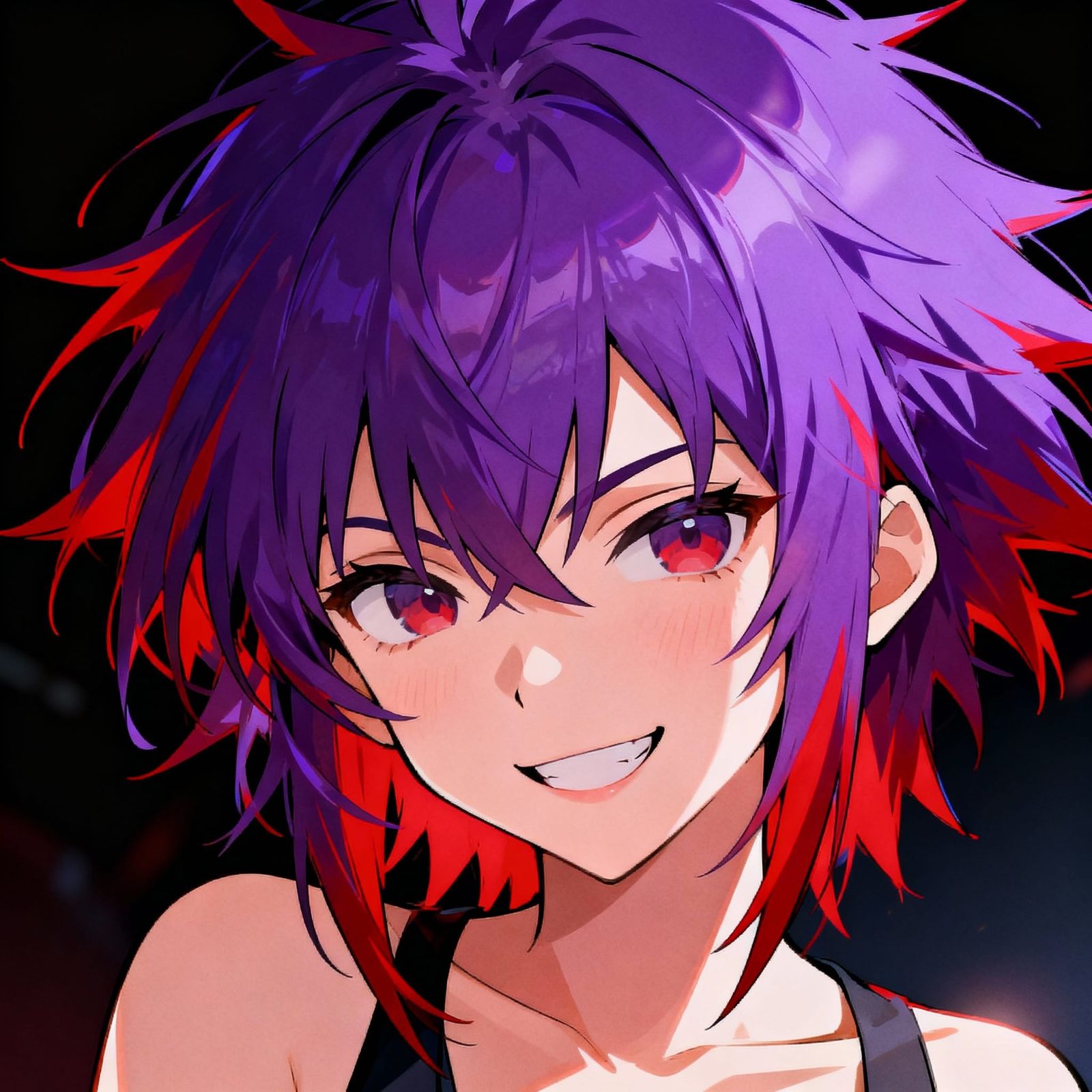Anime Girl with Messy Violet Hair, Cel Shading Style