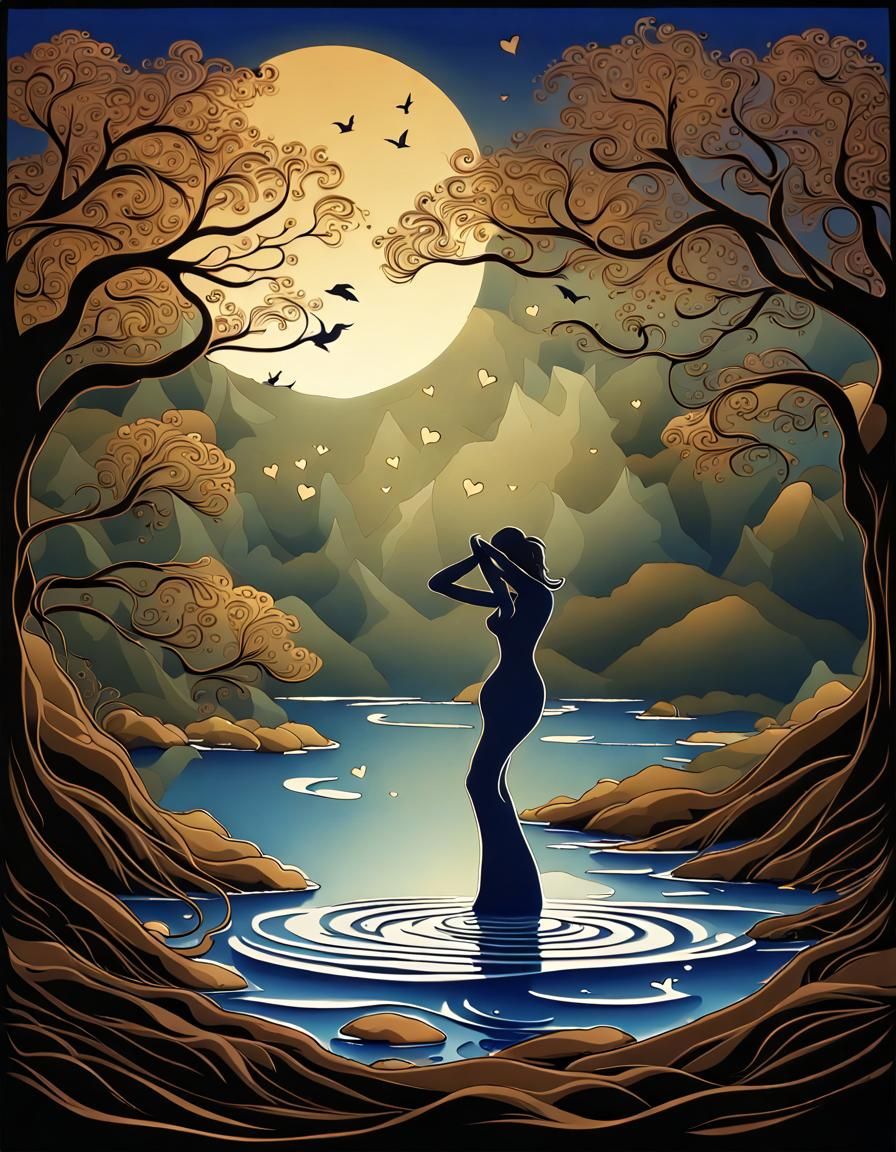 Exhausted Figure Awaiting Love in Water Art Style