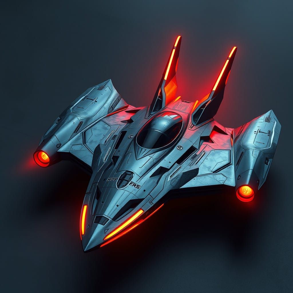 Cyberpunk Futuristic Winged Spaceship in Dark, Gritty Style