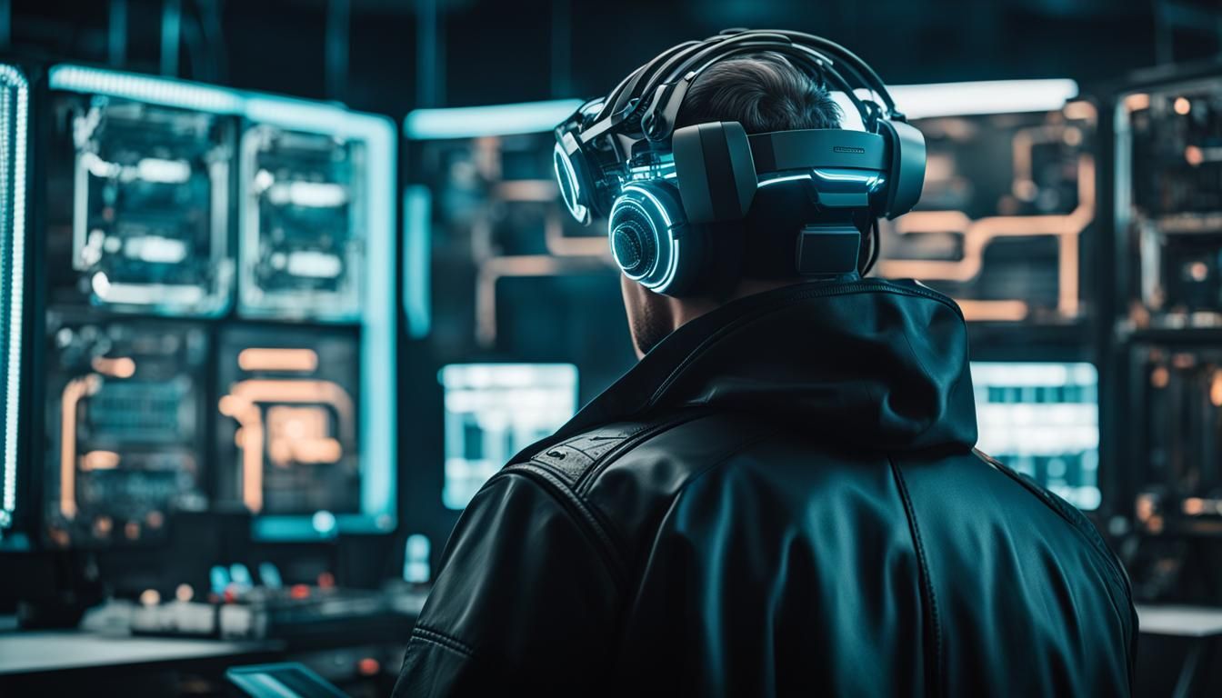 Cyberpunk Device in White Lab: Realistic Cinematic Photo