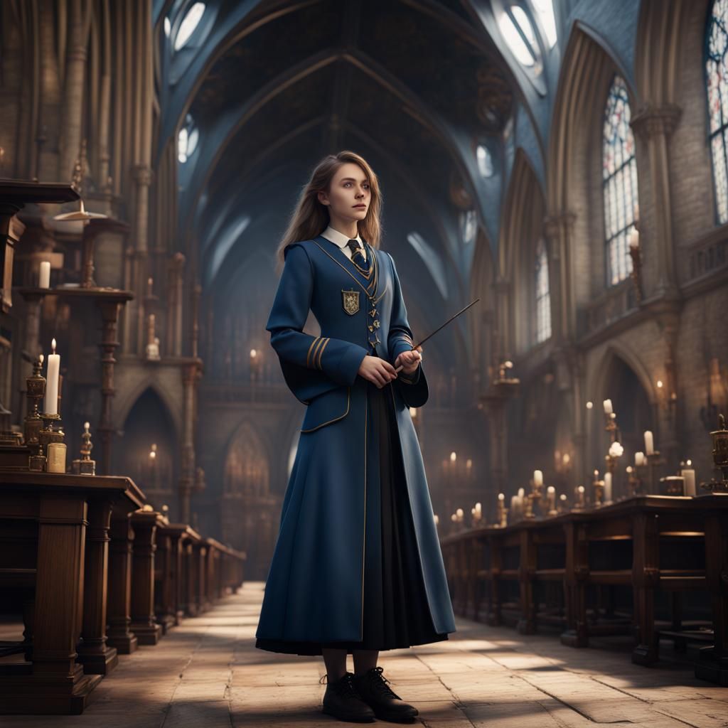 Chic Ravenclaw Student in Hogwarts Uniform
