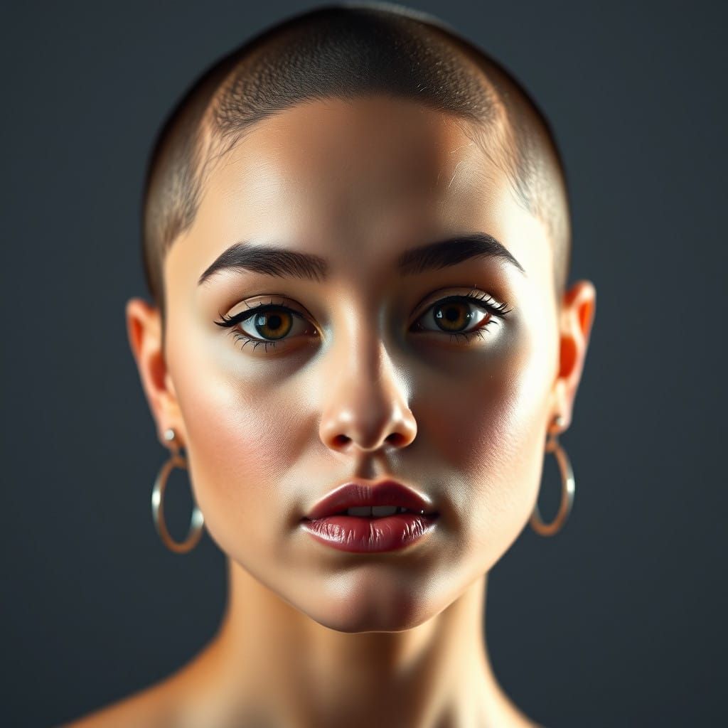 Ariana Grande Stares Boldly with Shaved Head in Studio Portr...