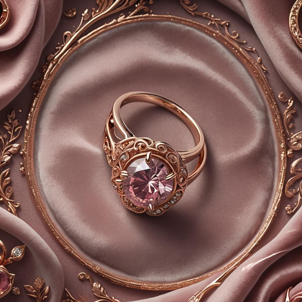 Rose Gold Ring with Pink Diamond: Fantasy Oil Painting