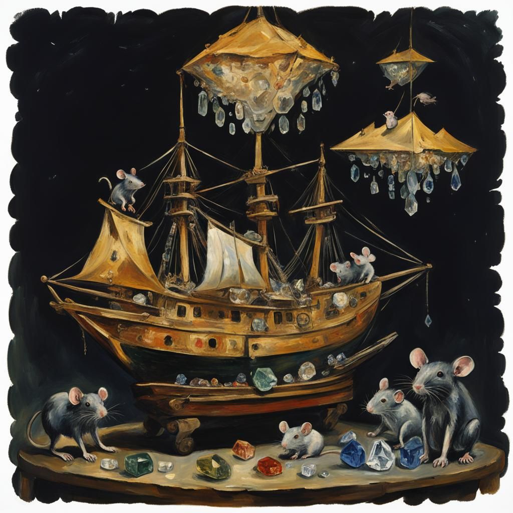 Crystal Ship with Mice and Rats: A Crystal Still Life
