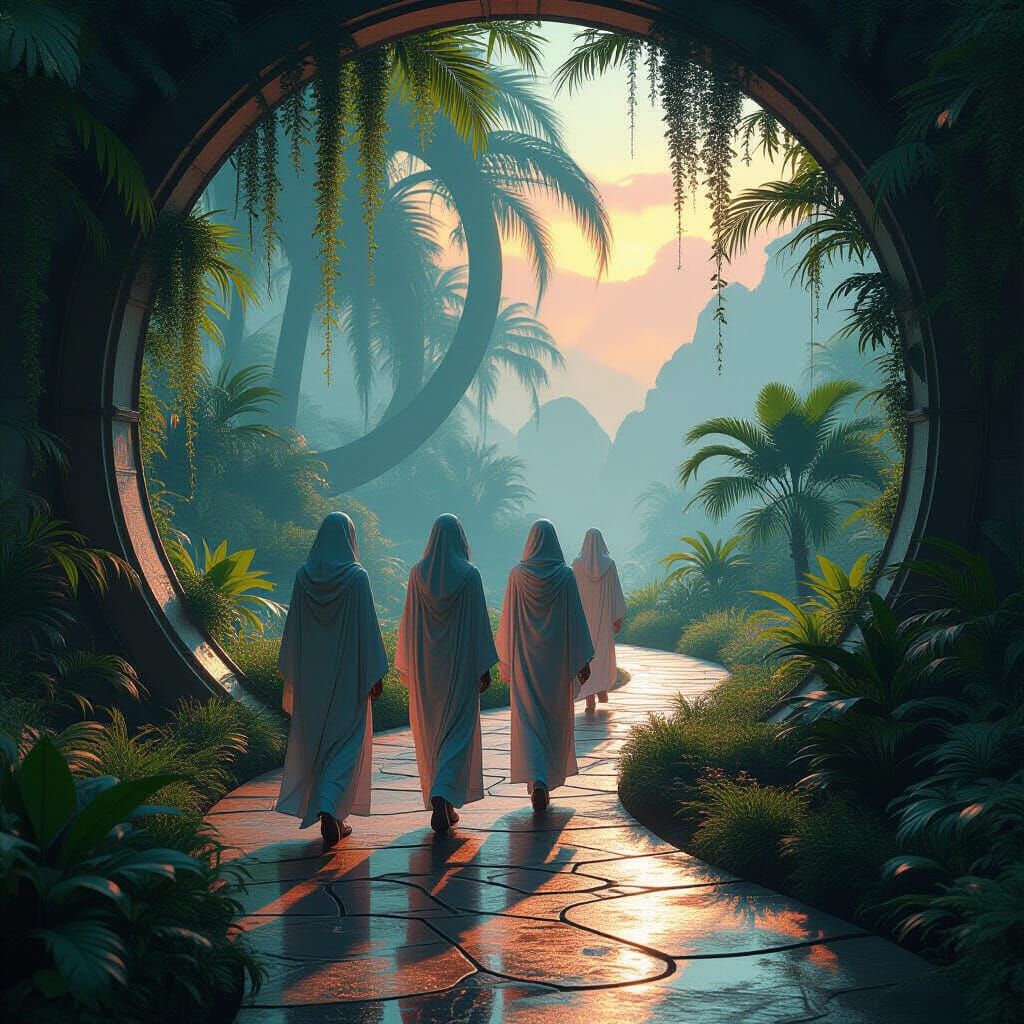 Ethereal Figures on a Winding Path in Concept Art Style
