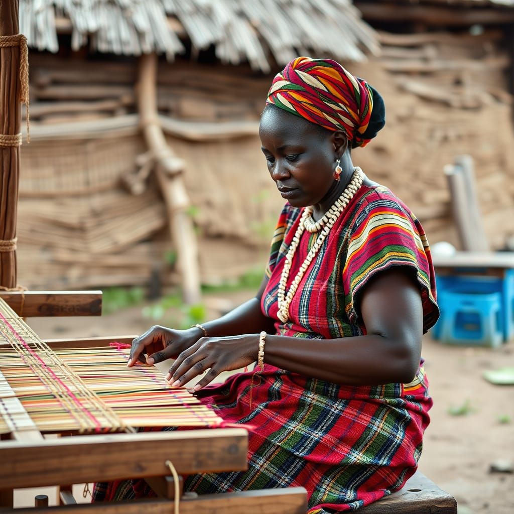 Ghanaian Weaver in Traditional Setting
