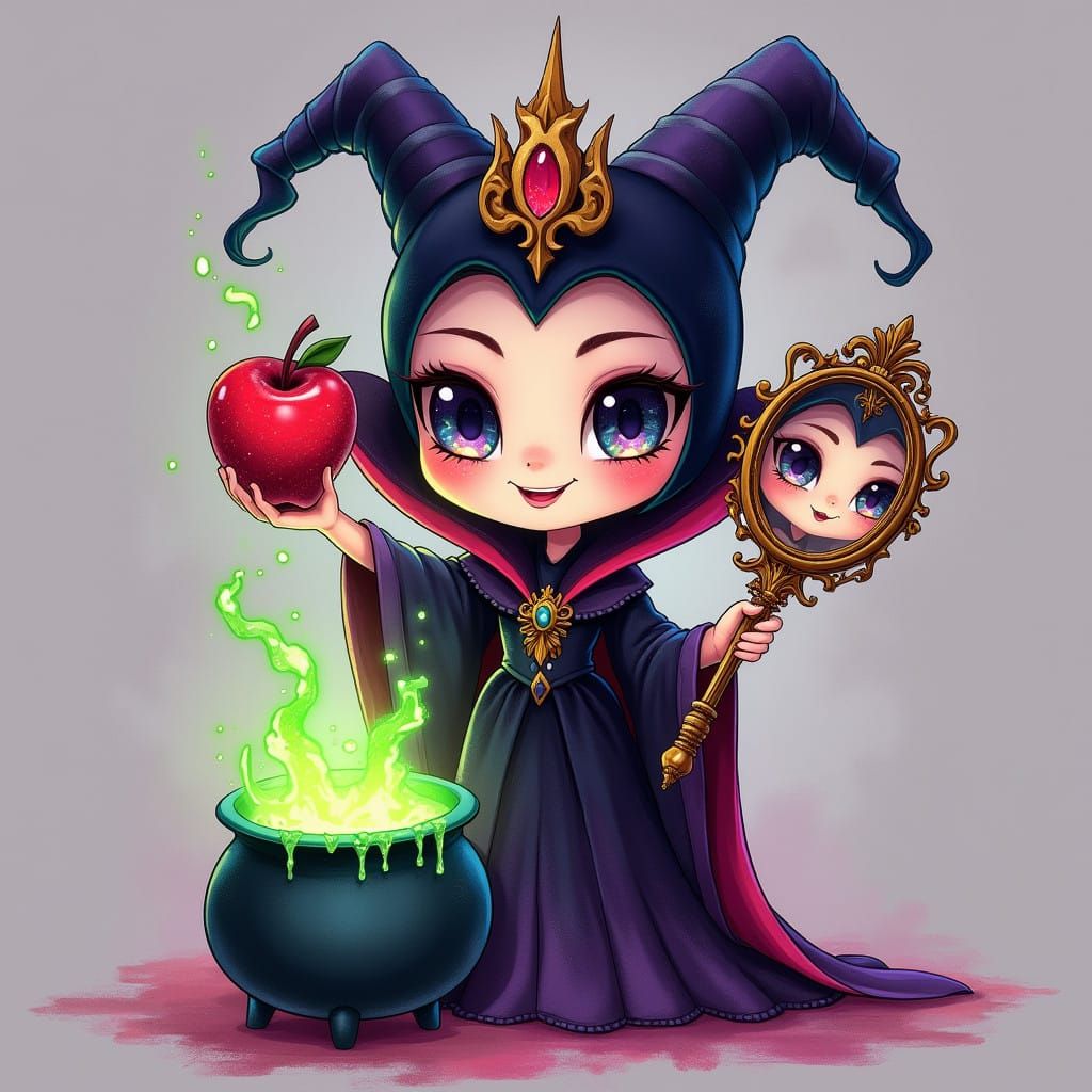 Ethereal Chibi Evil Queen in Whimsical Wonderland