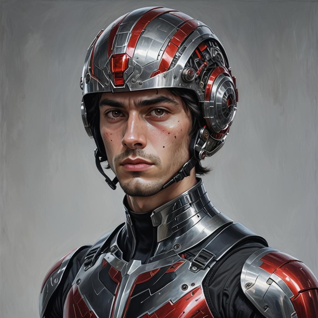 Cybernetic Superhero Portrait in Hyperrealistic Style