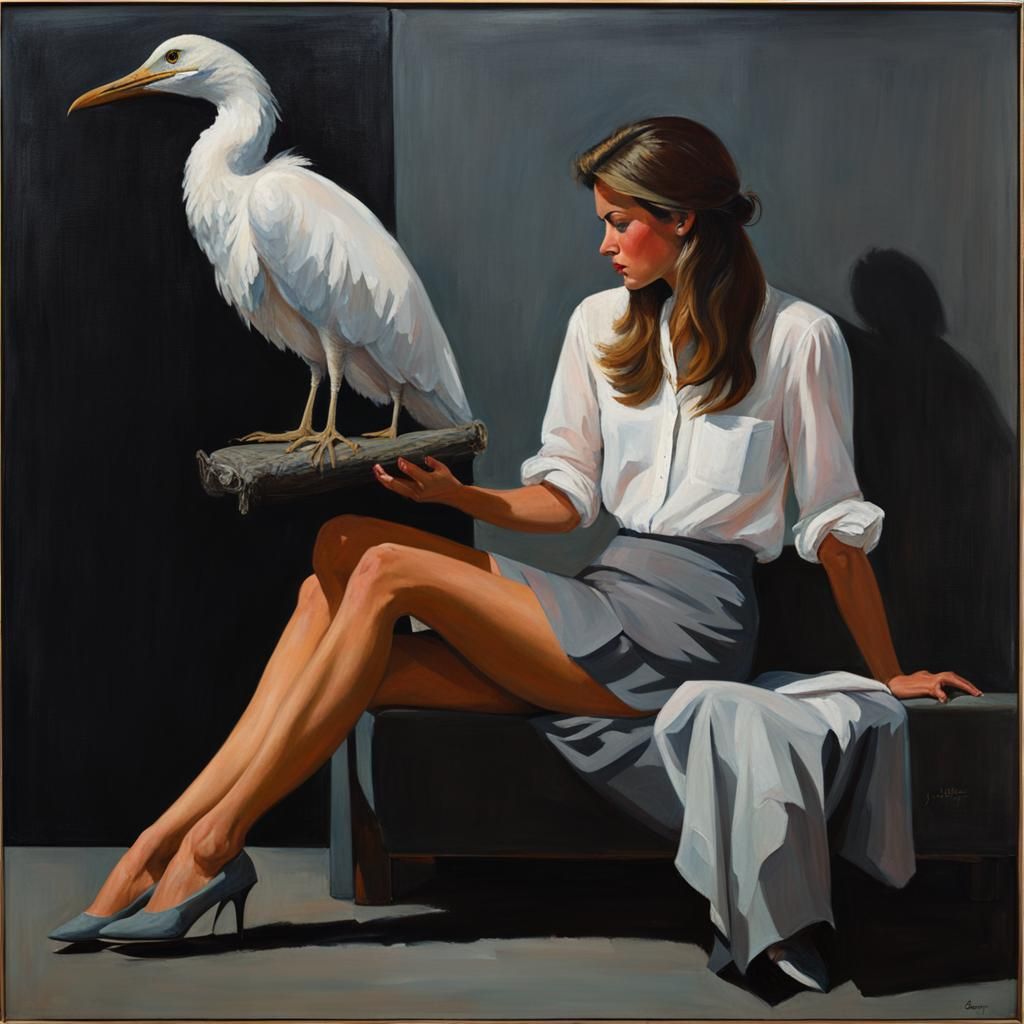 Still Life: Woman with Water Bird, Oil Painting