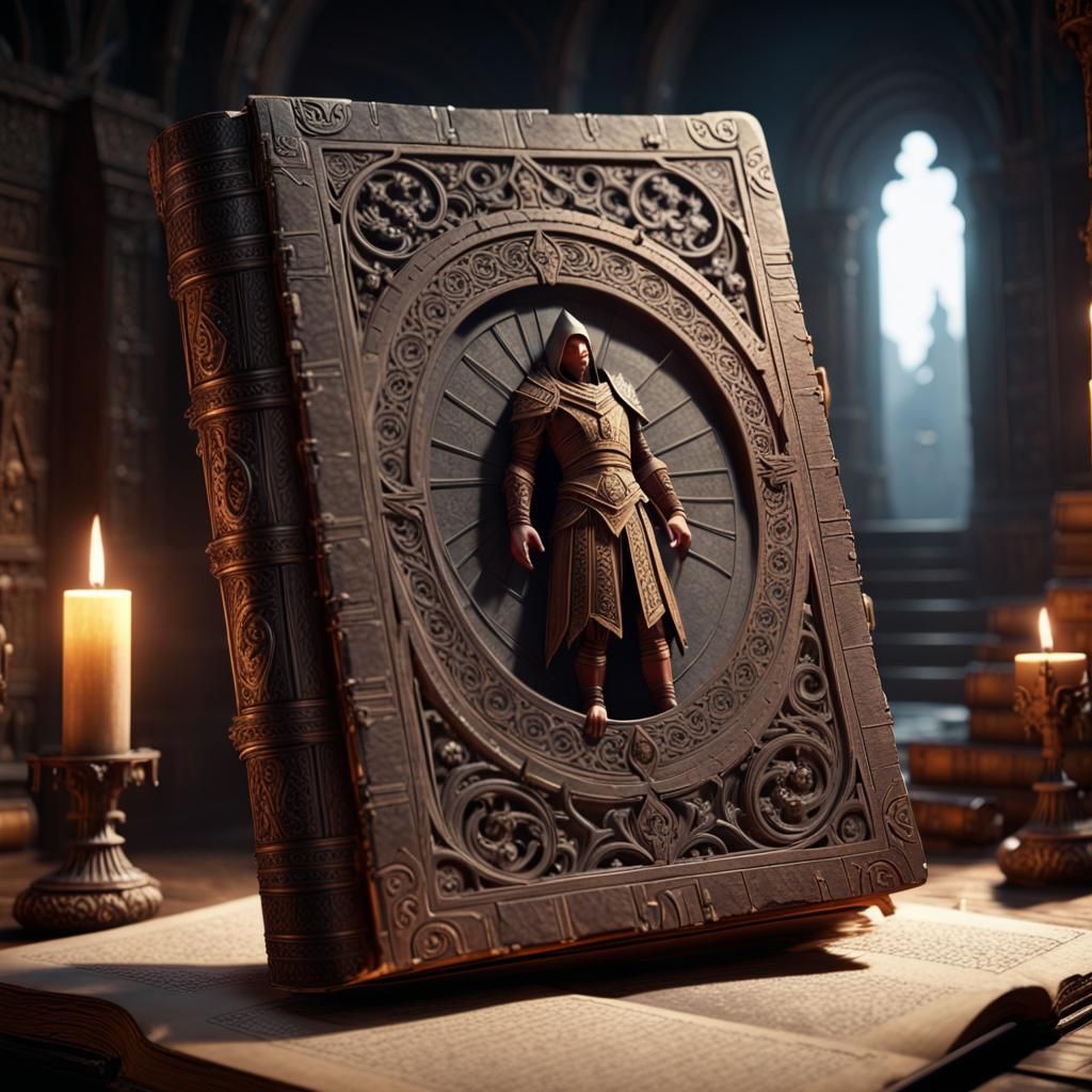 Ancient Book with Shadowy Figure in 3D