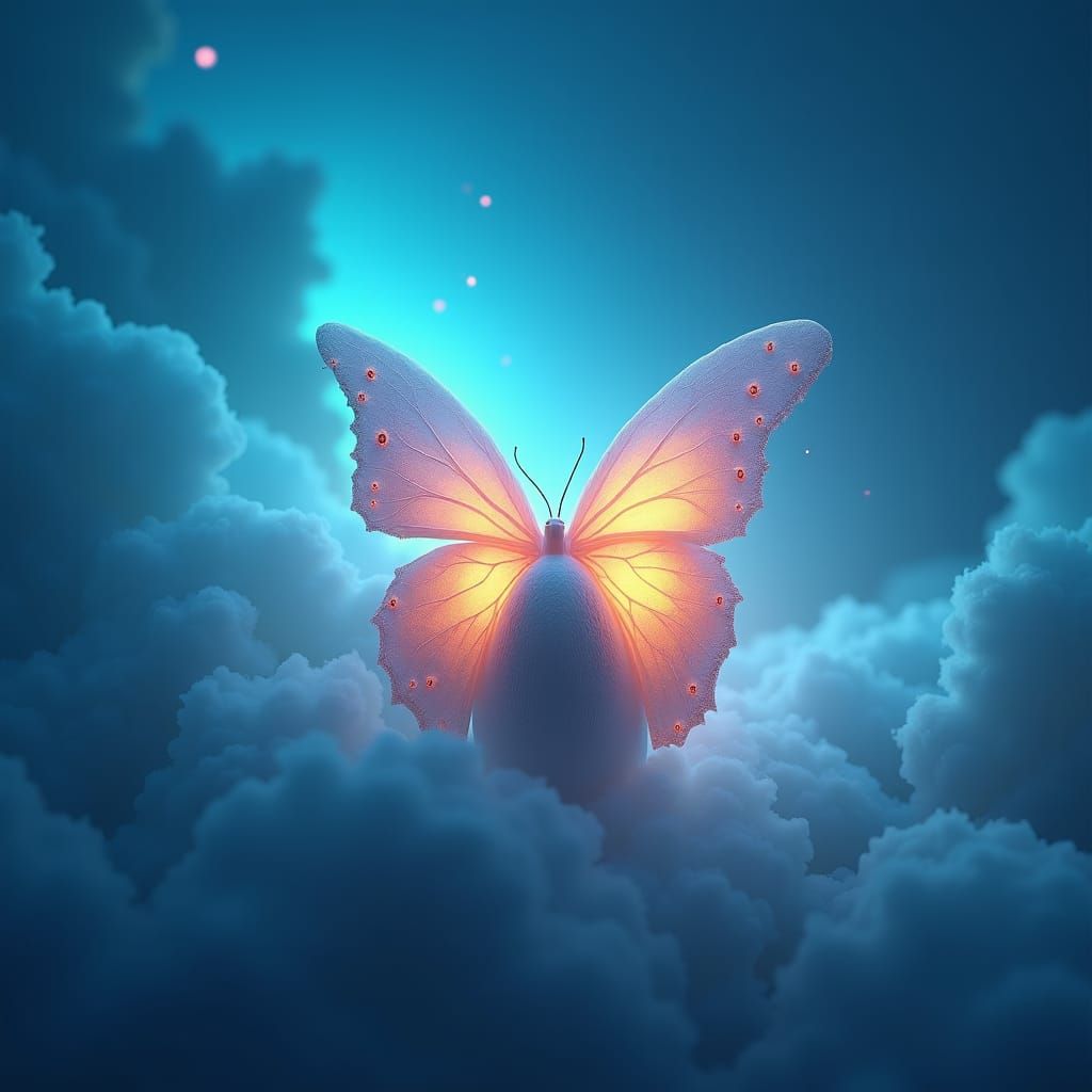 Embrace Change: Butterfly Emerges in Sky Gradient, Digital A...