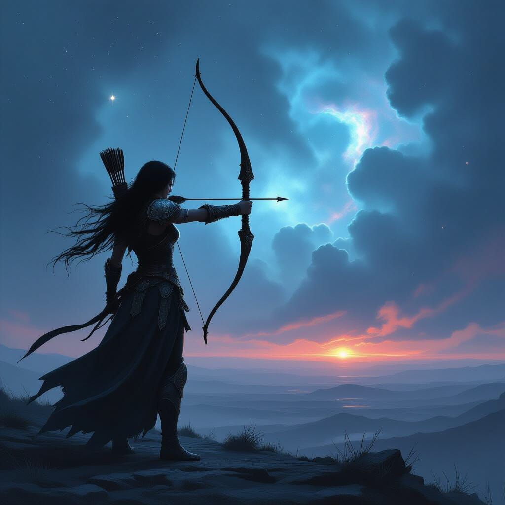 Warrior Archer Under Cosmic Sky