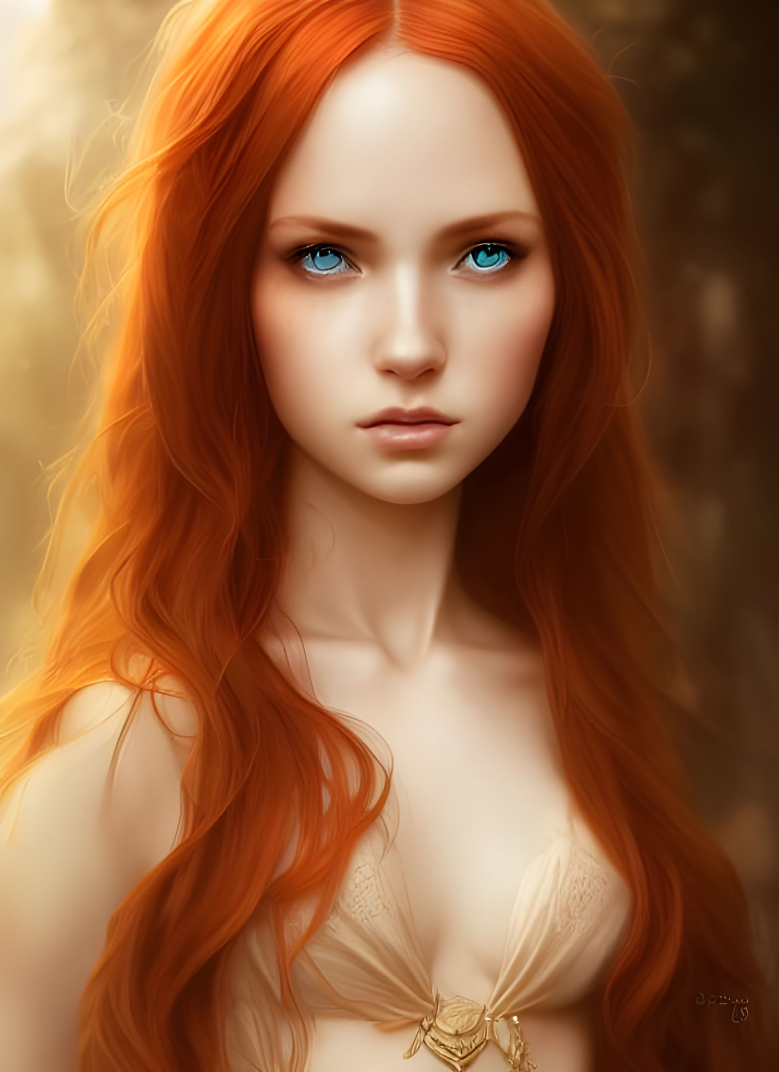 Hyper-Realistic Portrait of a Redheaded Elven Goddess