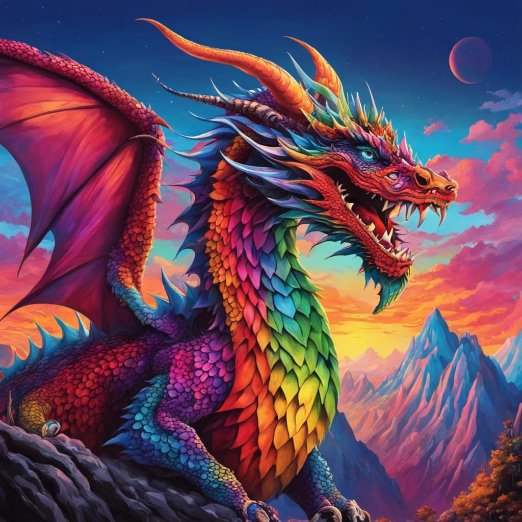 Colorful Gothic Dragon in Tim Burton Style