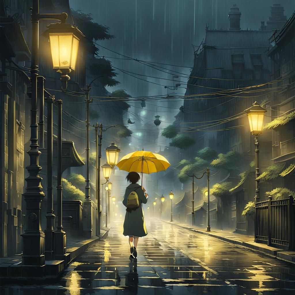 Misty City Street Scene in Anime Style