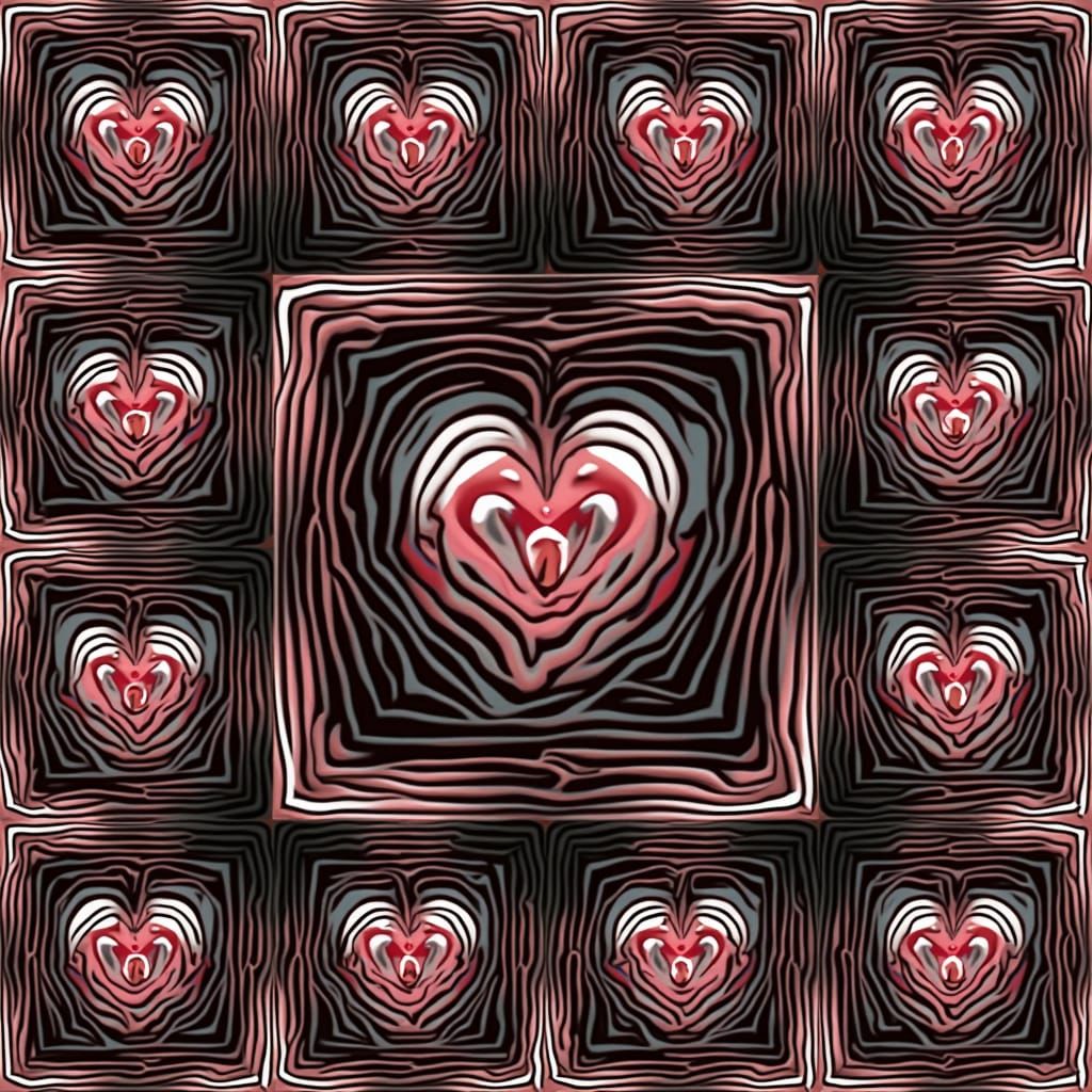 Vibrant Geometric Escher Art with Repeating Hearts and Glitc...