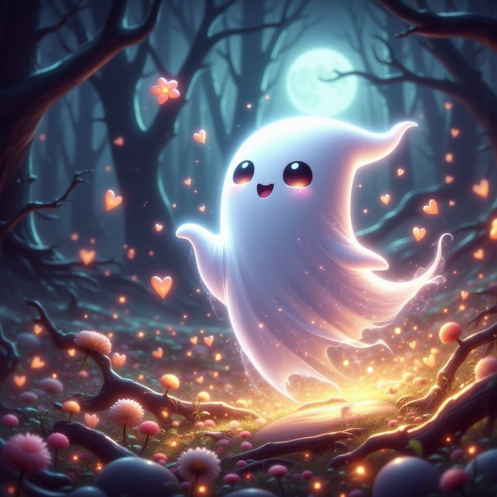 Cute Ghosts in Vibrant Fantasy Landscape
