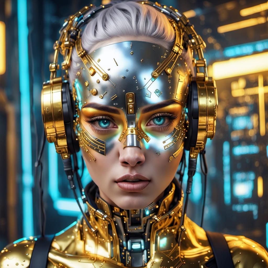 Cyberpunk Hacker with Golden Eyes Portrait