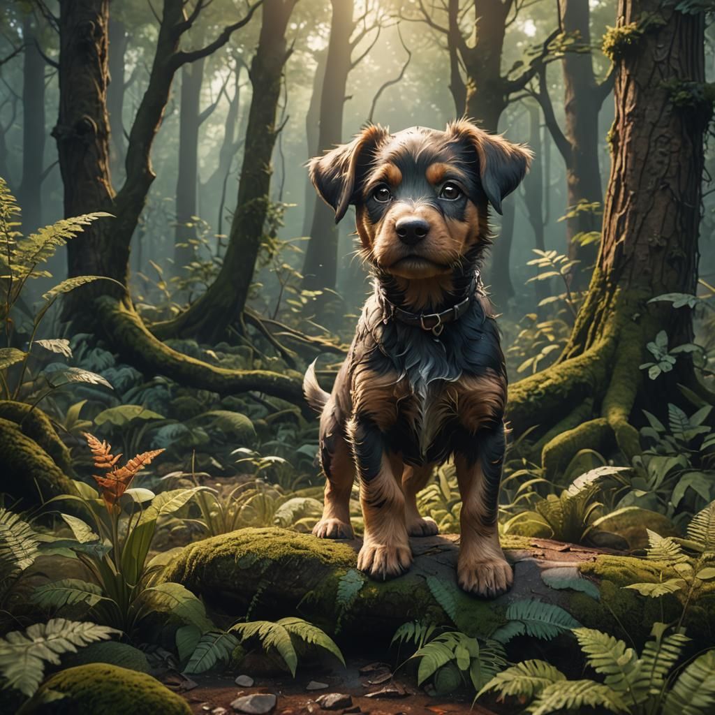 Fantastical Puppy in Forest Concept Art
