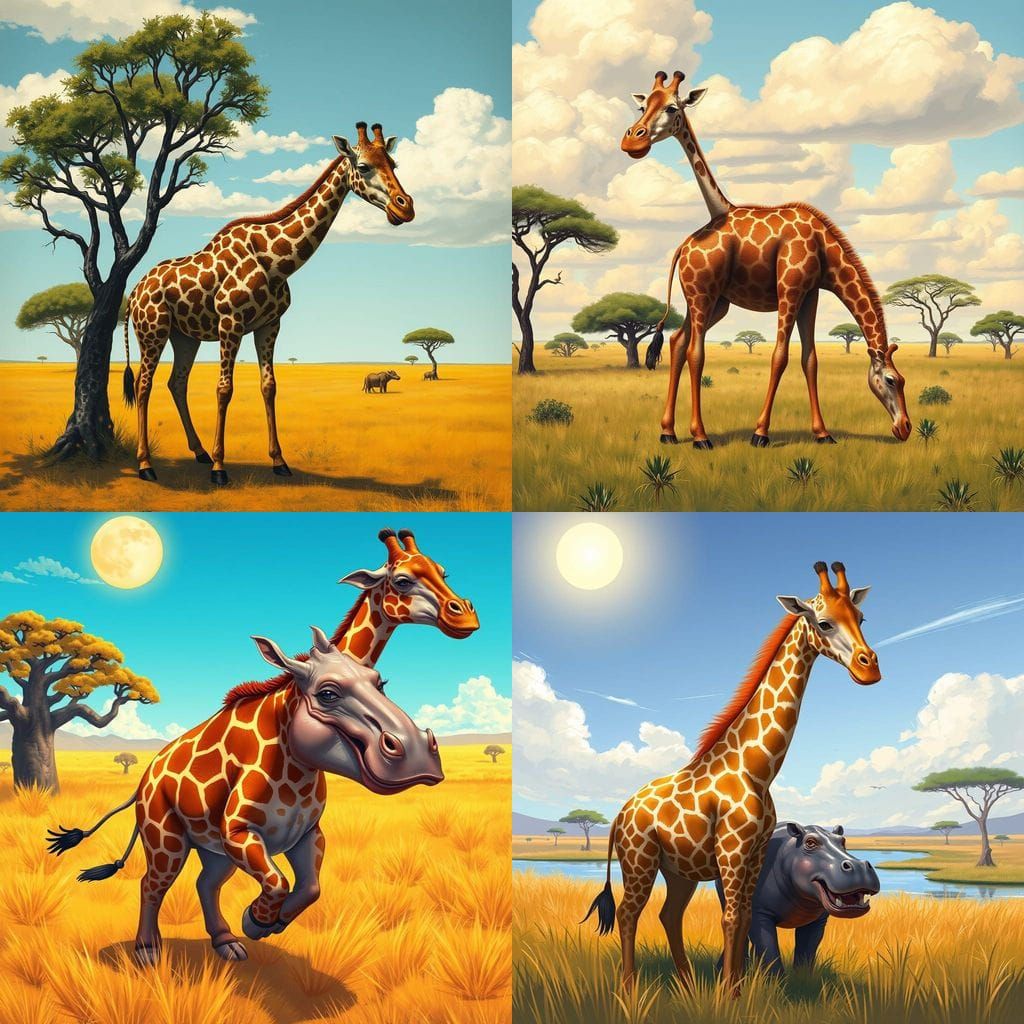 Savanna Scene with a Giraffe Hippo Hybrid