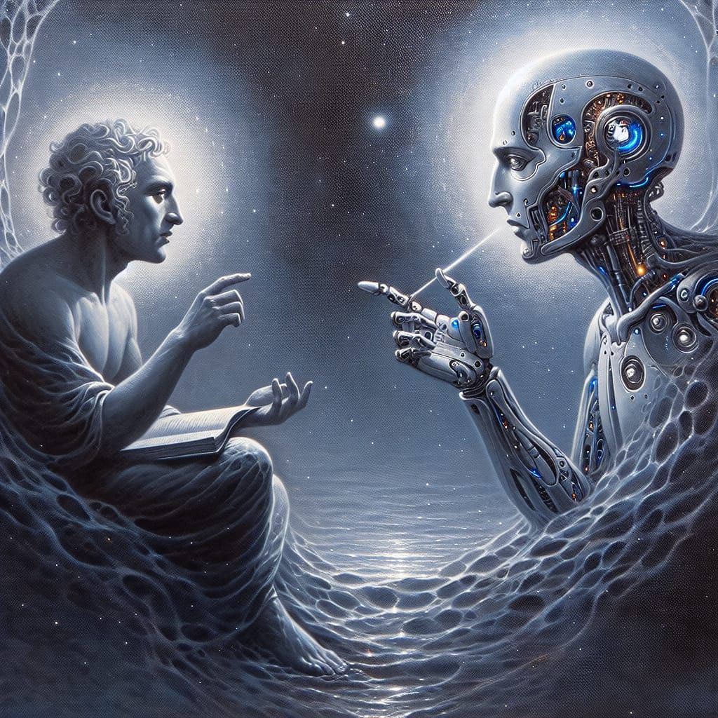 Philosophical Discourse Between Human and Android as Oil Pai...
