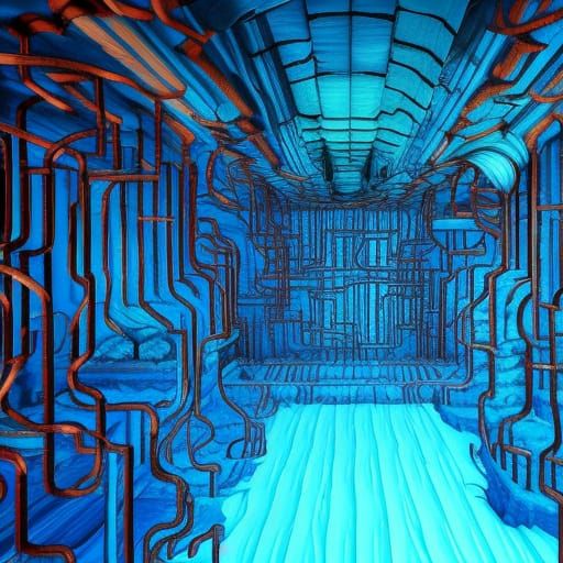 Intricate Copper Pipe Maze with Blue Leaks