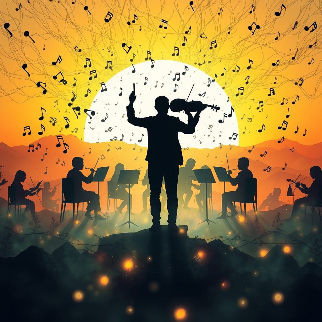 Orchestra Embodied in Vibrant, Ethereal Harmony